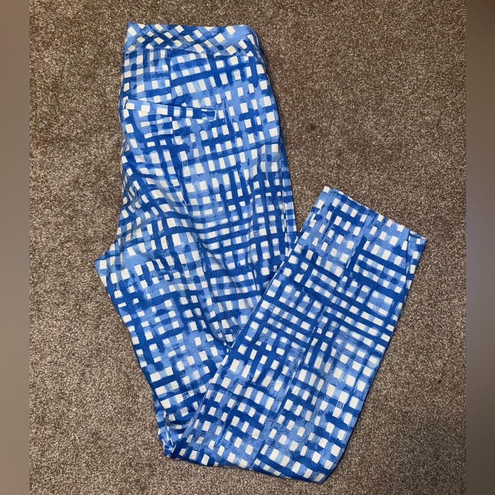 Lilly Pulitzer Bonnet Blue Feelin Beachy White Gingham Kelly Ankle Pants 8